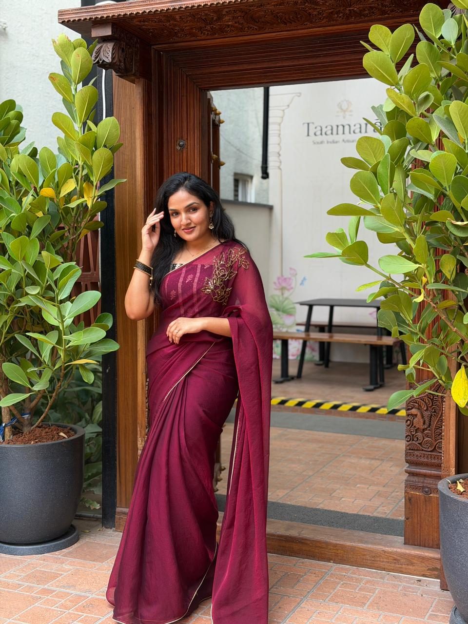 Burgundy Rose Glow Saree